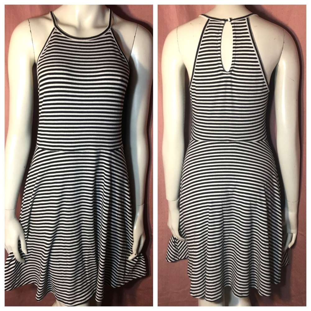 Striped Halter Skater Fit & Flare A-line Dress